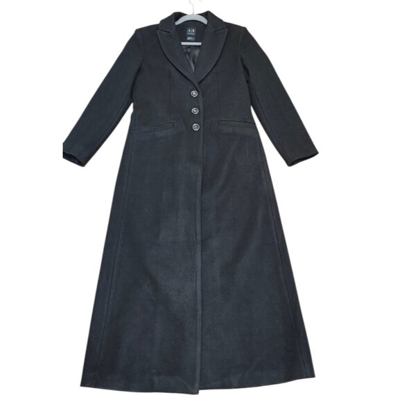 Armani Exchange Black Long Wool Blend Coat Tailored Button Front Women’s Size M - Picture 7 of 15